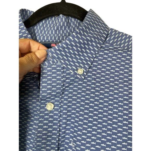 Vineyard Vines Slim Fit Murray Mens meduim M Blue Fish Pattern Long Sleeve Adult - Picture 5 of 10